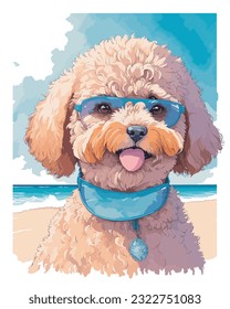 cute apricot Labradoodle on a beach svg
