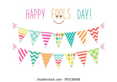 Cute April Fools Day background as festive colorful bunting flags