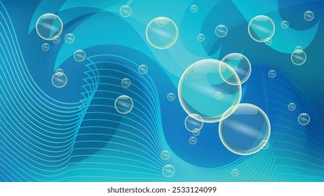 Lindo Fondo de pantalla de arte aguamarina con burbujas transparentes. Excelente fondo para decorar páginas en redes sociales, carteles, presentaciones, publicidad exterior y otros tus proyectos. Vector.