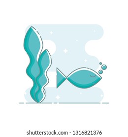 Download Cute Aquamarine Sleeping Fish Bubbles Seaweed Stock Vector Royalty Free 1316821376