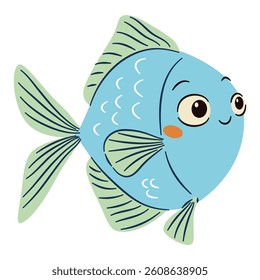 Cute aquarium fish on white background, flat vector illustration in simple child style 