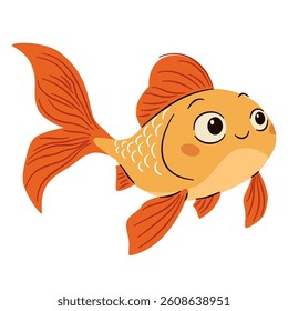 Cute aquarium fish on white background, flat vector illustration in simple child style 