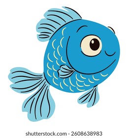Cute aquarium fish on white background, flat vector illustration in simple child style 