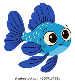 Cute aquarium fish on white background, flat vector illustration in simple child style 