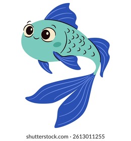 Cute aquarium fish on white background, flat vector illustration in simple child style 