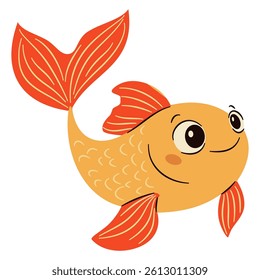 Cute aquarium fish on white background, flat vector illustration in simple child style 