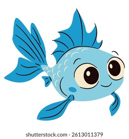 Cute aquarium fish on white background, flat vector illustration in simple child style 