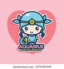 Cute Aquarius Zodiac Character Illustration