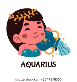 Cute Aquarius Zodiac Character Illustration