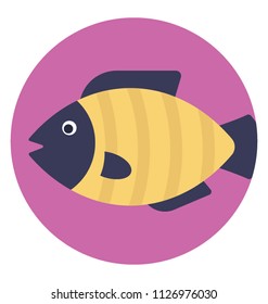 A cute aquatic cartoon fish flat design icon