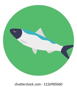 A cute aquatic cartoon fish flat design icon