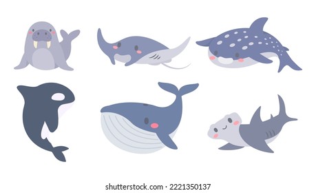 Cute aquatic creatures in the ocean. elements for children