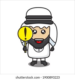 linda mascota árabe con signo de cautela, personaje árabe con bigote lindo en el vector de fondo blanco eps 10