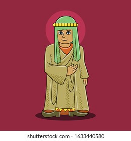 Cute Arab man vector illustration isolated on red background