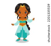 Cute Arabian princess costume. Flat vector cartoon design