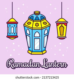 Linterna árabe en caricatura. Ilustración del vector Ramadán. Concepto de estilo plano.