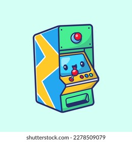 Cute Arcade Machine Game Cartoon Vector Icon Illustration. Holiday Technology Icon Concept Isolated Premium Vector. Flat Cartoon Style