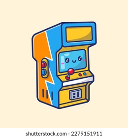 Cute Arcade Machine Game Cartoon Vector Icon Illustration. Holiday Technology Icon Concept Isolated Premium Vector. Flat Cartoon Style