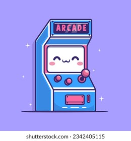 Cute Arcade Machine Game Cartoon Vector Icon Illustration. Holiday Technology Icon Concept Isolated Premium Vector. Flat Cartoon Style