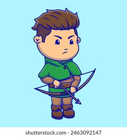 Cute Archer Boy Holding Arrow Cartoon Vector Icons Illustration. Flat Cartoon Concept. Suitable for any creative project.