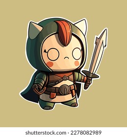 lindo, arquero, plano, 8k, mordido pegatina, dibujos animados, lindo, fondo blanco, ilustración