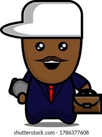 Cute Architect With A Blueprint And A White Hat And Dark Blue Uniform Vector Character Illustration 