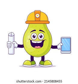 Cute architect pear cartoon vector illustration design. Fruit mascot character concept isolated vector