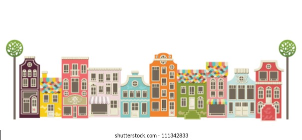 Cute architectural background. Vector cityscape