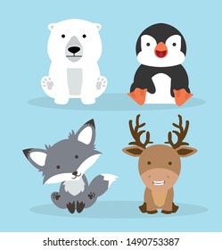 Cute Arctic Animals Cartoon Set Stock Vector (Royalty Free) 1490753387