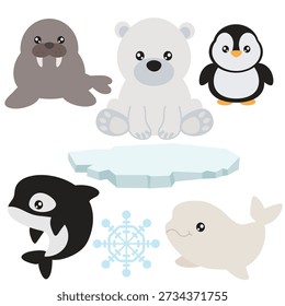 Cute Arctic animals collection vector cartoon illustration
