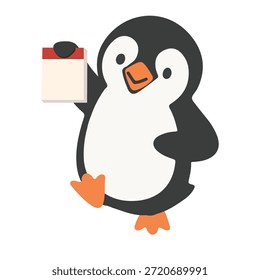 Un lindo personaje ártico que presenta un planificador de fechas que muestra un recordatorio de horario de planificación Administración de tiempo Los niños apelan al uso de mascotas y un concepto de comunicación visual claro