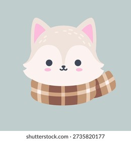 Cute Arctic Fox Head with Scarf Winter Vector Illustration