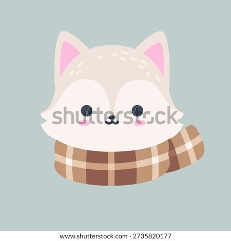 Cute Arctic Fox Head with Scarf Winter Vector Illustration