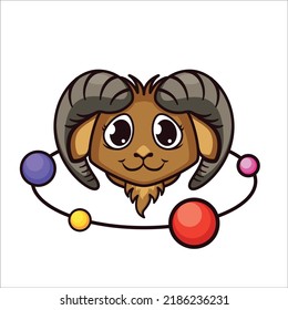 Cute Aries zodiac head  logo design illustration