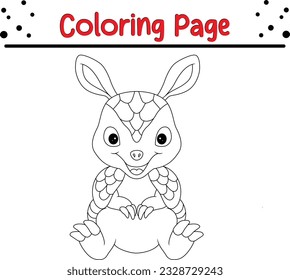 Cute armadillo cartoon coloring page illustration vector. For kids coloring book. Wild animal coloring pages for kids