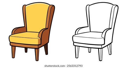 Cute Armchair Coloring Page For Kids. Chair Coloring Outline Vector. Chair Icon Design