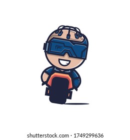 Cute armored robot cyborg riding a futuristic motorcycle flat style vector illustration