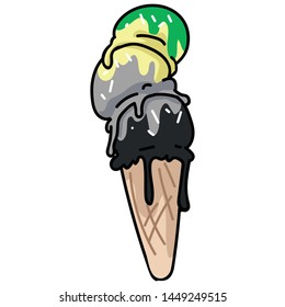 Cute aromantic ice cream cone cartoon vector illustration motif set. Aro LGBTQ sweet treat elements for pride blog. Tasty graphic for summer web buttons.