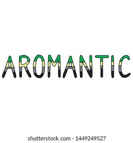 Cute aromantic typography cartoon vector illustration motif set. Hand drawn isolated LGBTQ pride elements clipart for gay blog, text graphic, aro web buttons