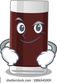 A cute arrogant caricature design of glass of chocolate having confident gesture. Vector illustration