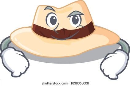 A cute arrogant caricature design of panama hat having confident gesture
