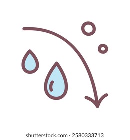 Cute arrow down icon. Hand drawn illustration of a downward arrow and tears isolated on a white background. Sadness concept. Vector 10 EPS.