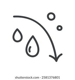 Cute arrow down icon. Hand drawn monochrome illustration of a downward arrow and tears isolated on a white background. Sadness concept. Vector 10 EPS.