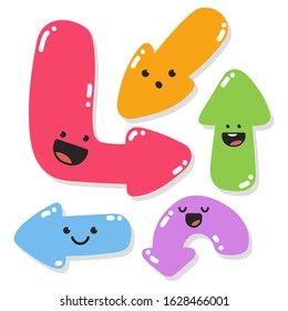 Cute arrows with funny emotions vector cartoon characters set isolated on a white background.