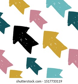 Cute arrows pattern backdrop. Arrow seamless pattern on white background. For book covers, wallpapers, graphic art, wrapping paper and textile design. Vector illustration