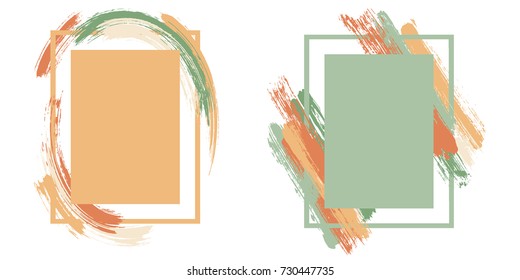 Cute art frame set vector collection.  Grunge border with painted brushstrokes background collection. Painted frames advertising graphics design templates for banners, flyers, posters, cards.