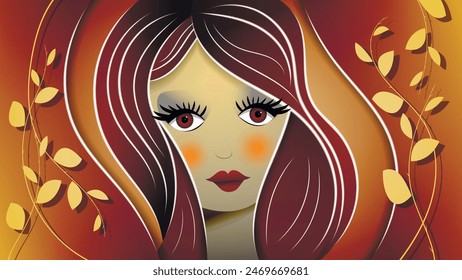Cute art portrait of a girl among plant elements. An excellent background for designing pages on social networks, posters, presentations, outdoor advertising and your other projects. Vector.