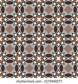 Diseño artístico sin fisuras en tonos marrones y grises. Las formas de arte superpuestas, las rayas, los polígonos, los segmentos se agrupan y organizan en un orden determinado. Vector. 
