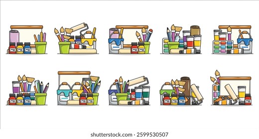 Cute Art Supplies Flat Illustration