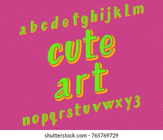 Cute Art typeface. Cartoon font. Isolated english alphabet.